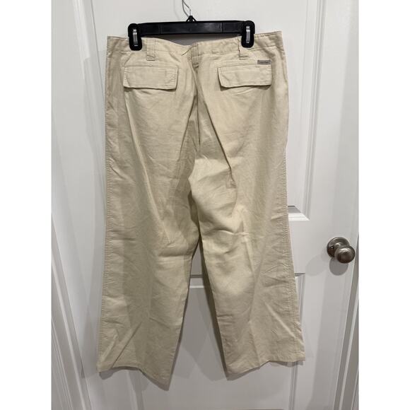 Calvin Klein Ivory Wide Leg Cotton Linen Lightweight Pants - Size 14 - Picture 7 of 9